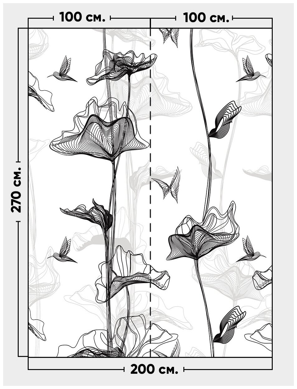 Фотообои / флизелиновые обои Цветы и птицы на белом 2 x 2,7 м