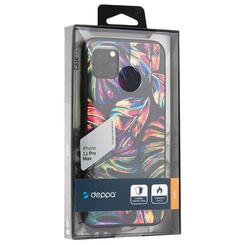 фото Чехол-накладка закаленное стекло deppa glass case d-87266 для iphone 11 pro max (6.5") 2.0мм листья