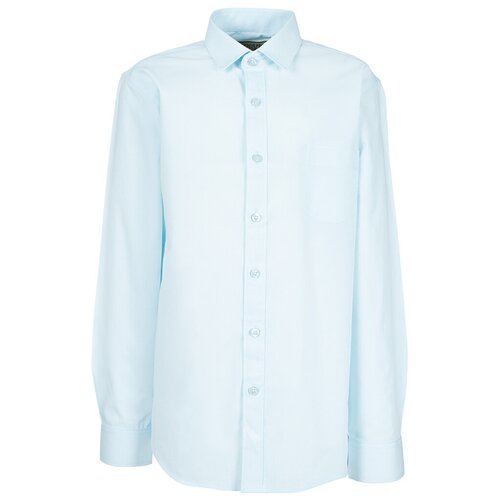 фото Школьная рубашка tsarevich, прямой силуэт, на пуговицах, длинный рукав, однотонная, размер 128-134, голубой