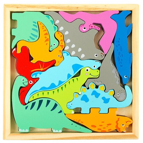Развивающий деревянный пазл-головоломка динозавры Пазл динозавры Пазл фигурный для детей Головоломка для детей Рамка вкладыш 684₽