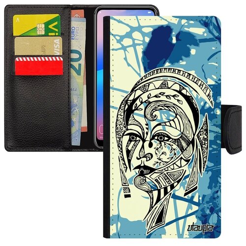 фото Защитный чехол книжка на телефон // samsung galaxy a40 // "портрет женщины" лицо цветок, utaupia, голубой