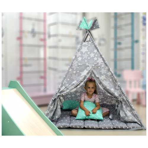 фото Игровая палатка детская вигвам звезды малые цв. серый (1250*1250*1450мм) лайт папаспорт