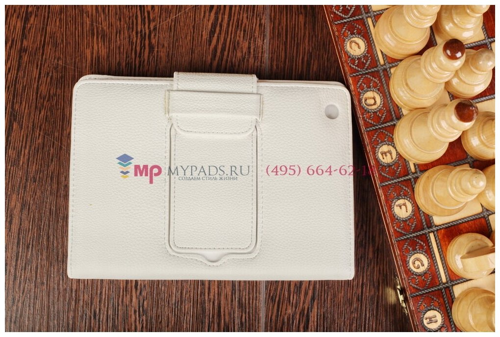 Клавиатура MyPads для Apple iPad Mini 1 / Mini 2 Retina/ Mini 3 съемная беспроводная Bluetooth в комплекте c кожаным чехлом и пластиковыми наклей...