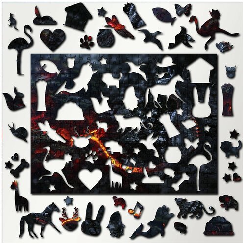 Пазл из дерева с фигурками, 340 деталей, размер 36х27 см, модель фэнтези животные дракон - 3062