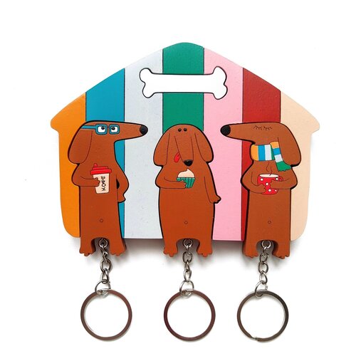 Ключница деревянная на три ключа Хлэб Таксы