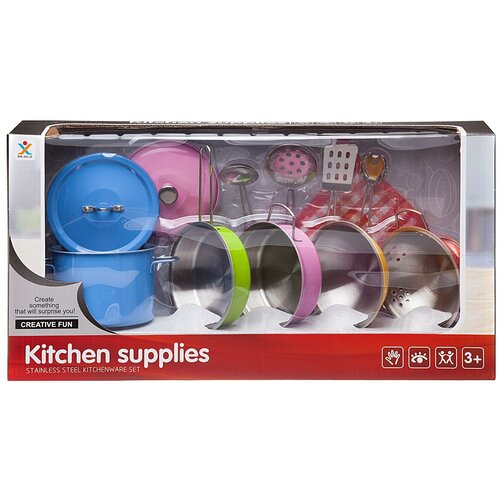 фото Игровой набор junfa посуда металлическая (разноцветная), в наборе 12 предметов junfa toys