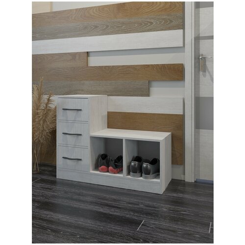 Обувница №3 с ящиками банкетка тумба в прихожую полка ЛДСП 97.4х35.5х74.4см молокай серый