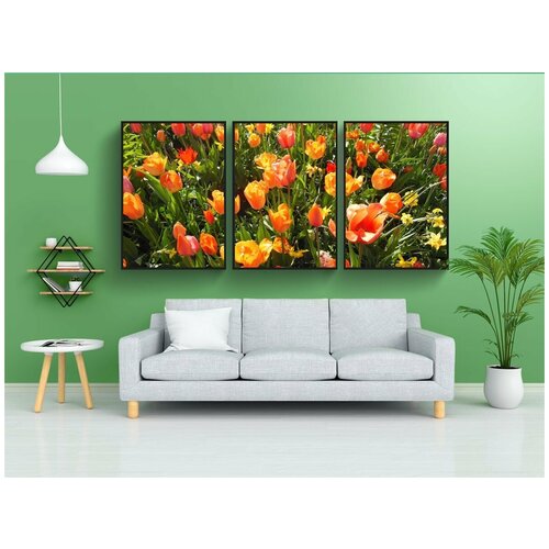 фото Набор модулных постеров для интерьера "весенние цветы, луковичные растения, теплые цвета" 60x90 см. в тубусе, без рамки lotsprints