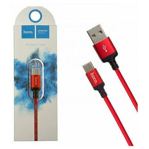 Кабель USB Type-C X14 2M HOCO красный кабель hoco x14 usb to usb c 2m black