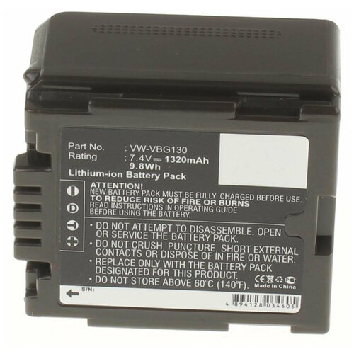 Аккумулятор iBatt iB-U1-F320 1320mAh для Panasonic SDR-H80, HDC-MDH1, HDC-HS700, SDR-H50, HDC-TM700, HDC-SD600, VDR-D50, HDC-SD100, VDR-D310, HDC-SD9, SDR-H90, HDC-TM10, VDR-D51, HDC-HS100, HDC-SD1, HDC-SD5,