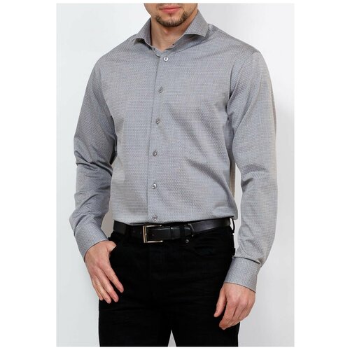 фото Рубашка мужская длинный рукав berthier glenn-0425/ fit-r(0-1), полуприталенный силуэт / regular fit, цвет серый, рост 174-184, размер ворота 40