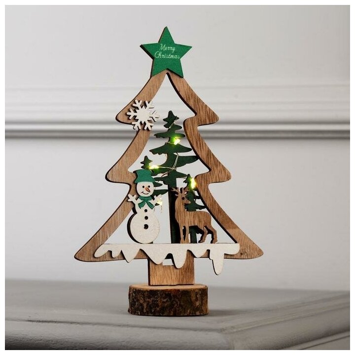 фото Фигура световая Елочка со снеговиком, 20х13х5, 6LED, тёплое белое