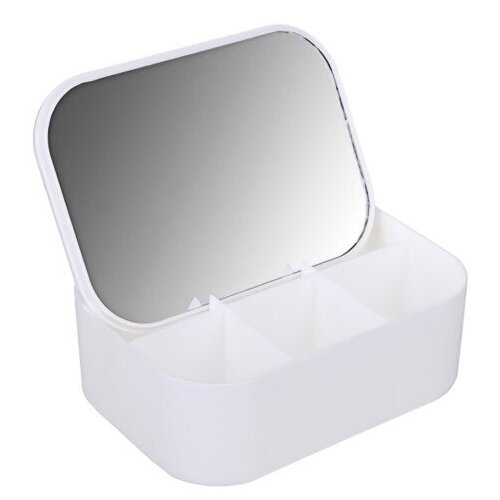 Зеркало-органайзер для косметики прямоугольное, белое