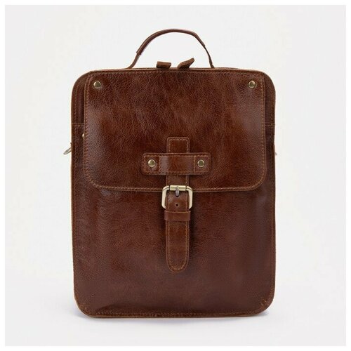 фото Igermann сумка на молнии, 2 наружных кармана, длинный ремень, цвет коричневый