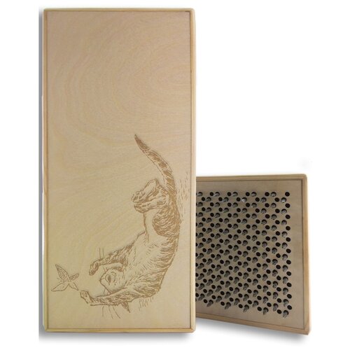 фото Доска садху черная котик и бабочка - 143, размер 31x14, шаг гвоздей 10 мм чакра