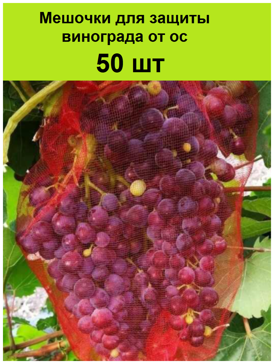 Мешочки для защиты винограда от ос, птиц и др вредителей размер 20х40 см Комплект 50 шт мешков сеточек с лентами для подвязки на грозди