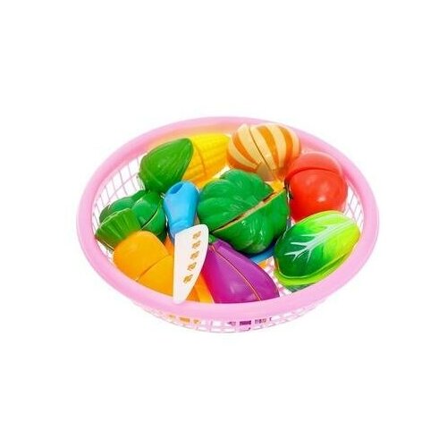 guclu набор посуды в корзинке 19 предметов микс Набор продуктов-нарезка Поварёнок в корзинке, на липучках, 12 предметов, цвета микс 139954 .