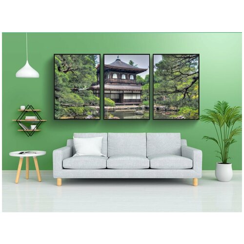 фото Набор модулных постеров для интерьера "храм гинкаку-дзи, сады, киото" 60x90 см. в тубусе, без рамки lotsprints