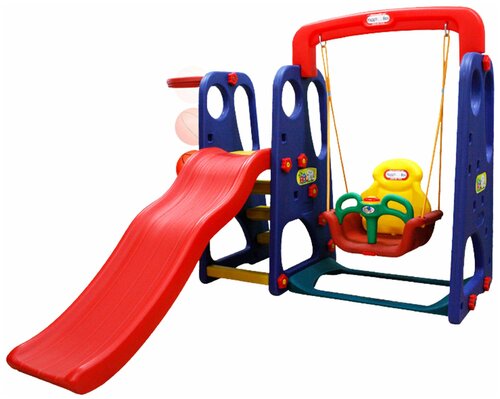 JM-701W Игровой детский комплекс с горкой, качелями, музыкальной панелью и баскетбольным кольцом
