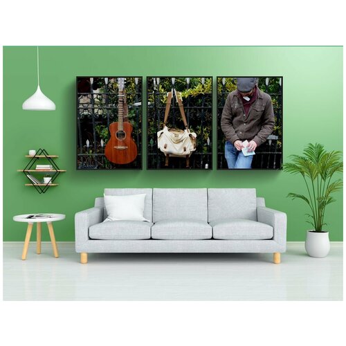 фото Набор модулных постеров для интерьера "уличный музыкант, музыкант, музыка" 60x90 см. в тубусе, без рамки lotsprints