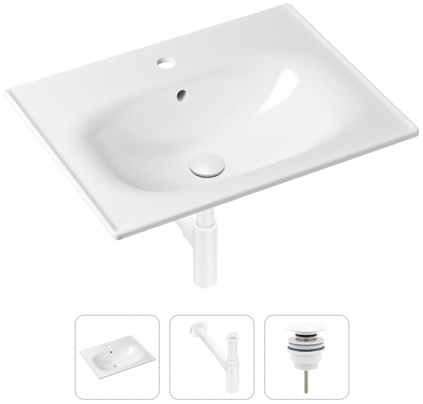 Врезная раковина в ванную Lavinia Boho Bathroom Sink 21520476 в комплекте 3 в 1: умывальник белый, донный клапан и сифон в цвете матовый белый