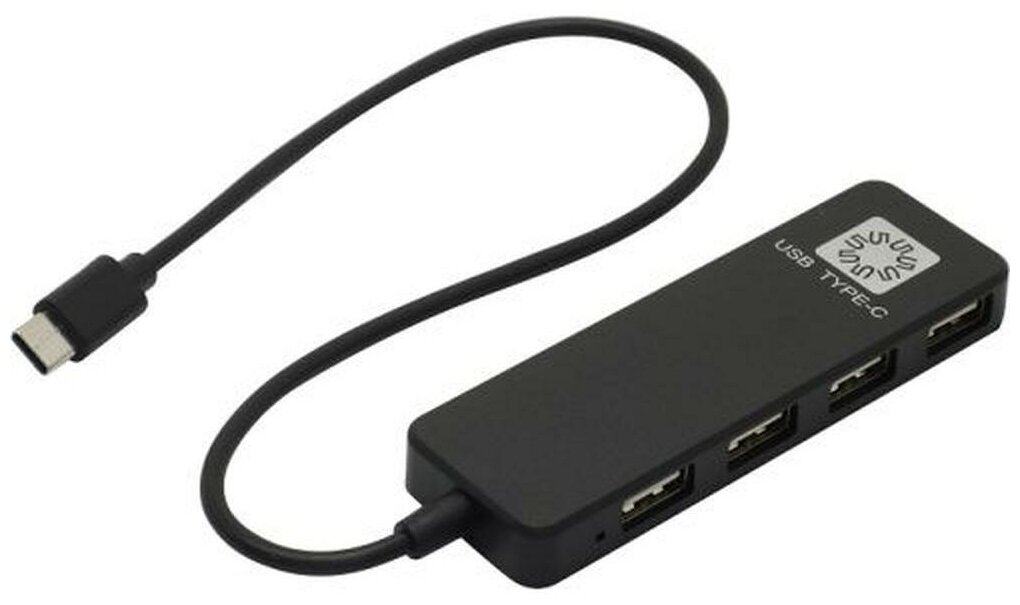Разветвитель USB-C 5Bites HB24C-210BK Type C хаб - концентратор 4 порта USB2.0 линейка - чёрный