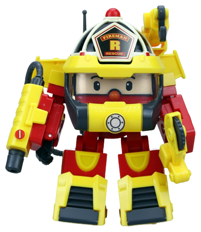 Робокар ПОЛИ, Робот - трансформер Рой с костюмом супер-пожарного, желтый/красный, Silverlit Robocar Poli
