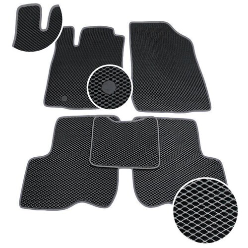 Автомобильные коврики ЕВА / EVA для KIA RIO 3 2011-2017 / Hyundai Solaris 1- поколения 2010-2017 /черный ромб