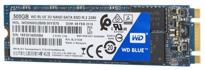 Твердотельный накопитель Western Digital WD Blue SATA 500 ГБ M.2 WDS500G2B0B