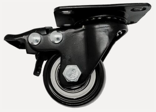 Изображение товара Колесо мебельное поворотное на площадке (Опора колесная) 50мм со стопором, черная
