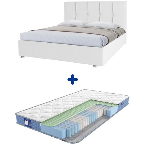 Двуспальная кровать CityFlex Follan 160x200 Белый экокожа с матрасом CityFlex Spring R2 Side на ортопедических ламелях