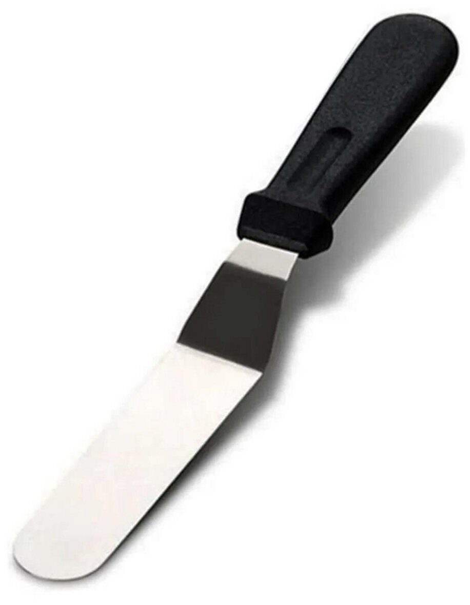 фото Лопатка кондитерская изогнутая, палетка, шпатель для торта с пластиковой ручкой, 26 см.