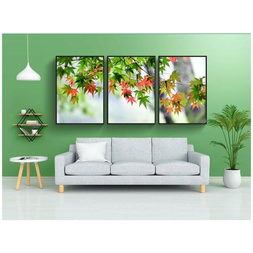 фото Набор модулных постеров для интерьера "кленовый лист, красный клен, станция согнуть" 60x90 см. в тубусе, без рамки lotsprints