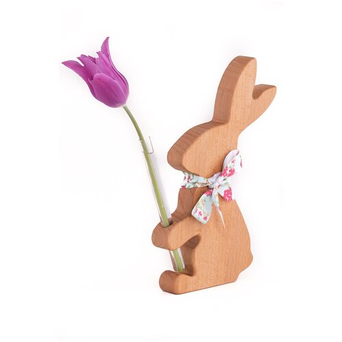 Фигурка кролик интерьерная, деревянный заяц. декоративная статуэтка для дома, подставка для цветов, 18х12х2см, натуральное дерево, LeoPilit