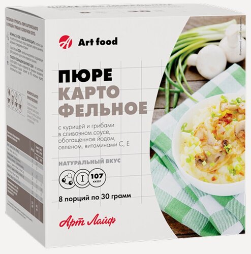 Изображение товара Артлайф Пюре картофельное с курицей и грибами в сливочном соусе, 8 порций по 30 г Artlife / Арт лайф