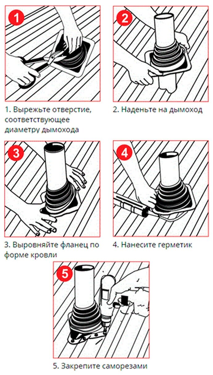 Кровельная проходка EPDM прямая BORGE №4 D(75-178мм) проходной элемент вишневый соединитель трубы RAL 3005 - фотография № 6