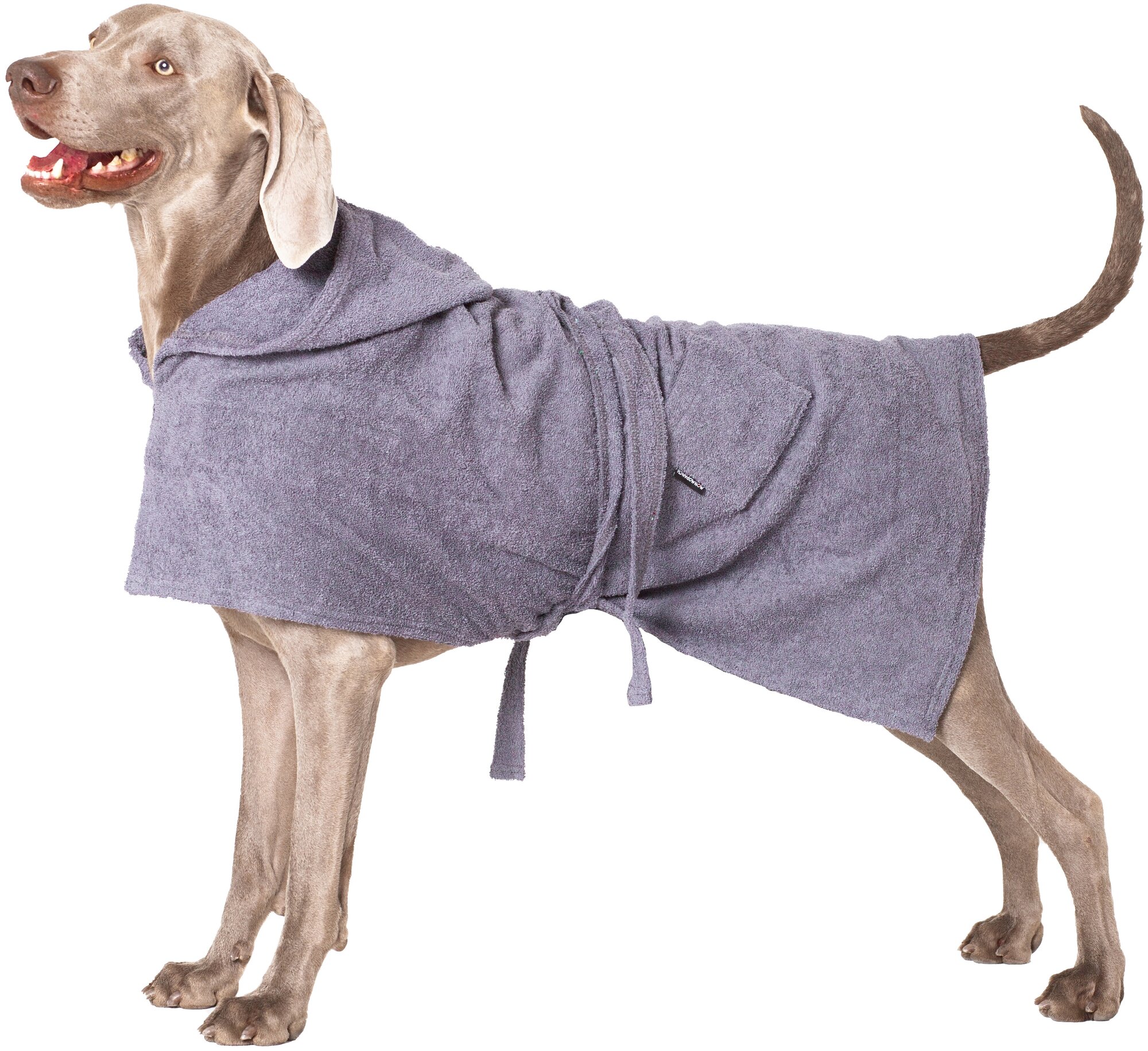 Махровый халат-полотенце для собак с капюшоном, серый, размер L. Халат для собак. Полотенце для собак.
