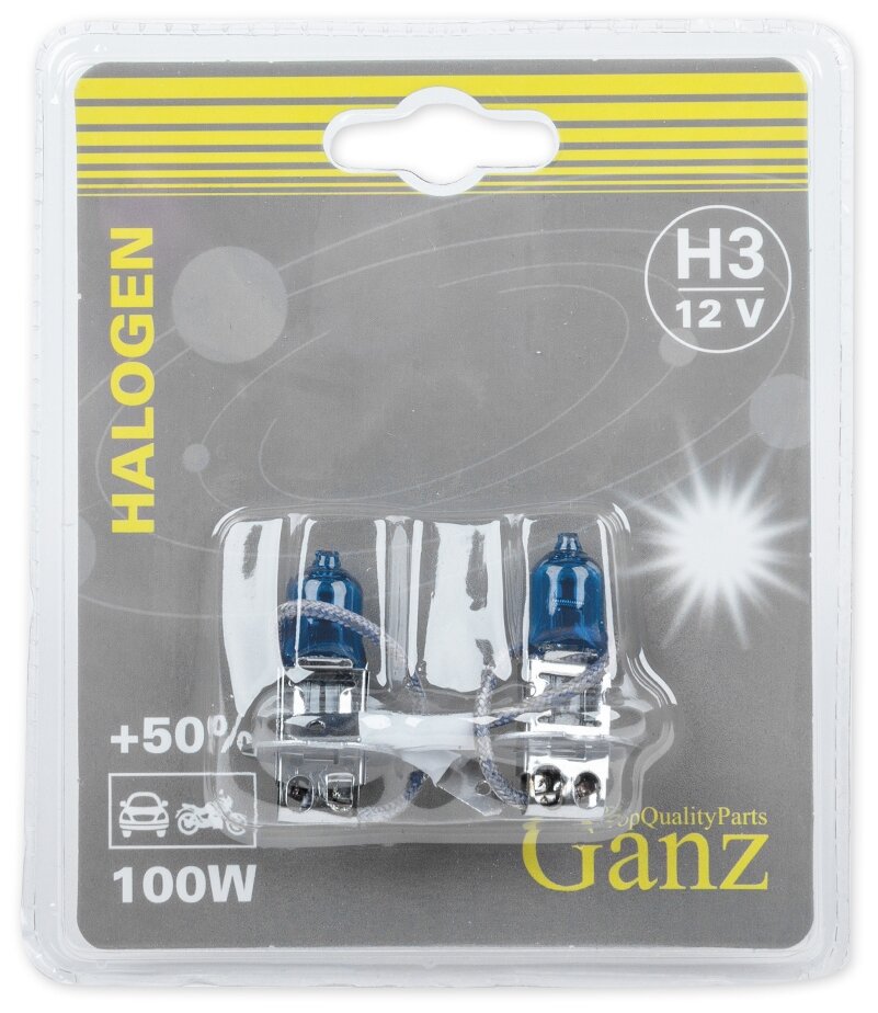 GANZ GIP06051 Лампа 12V H3 100W +50% PK22s 5000K GANZ 2 шт. блистер GIP06051