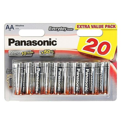 Батарейка алкалиновая Panasonic Everyday Power, AA, LR6-20BL, 1.5В, блистер, 20 шт. батарейка алкалиновая everyday power aa lr6 20bl 1 5в блистер 20 шт