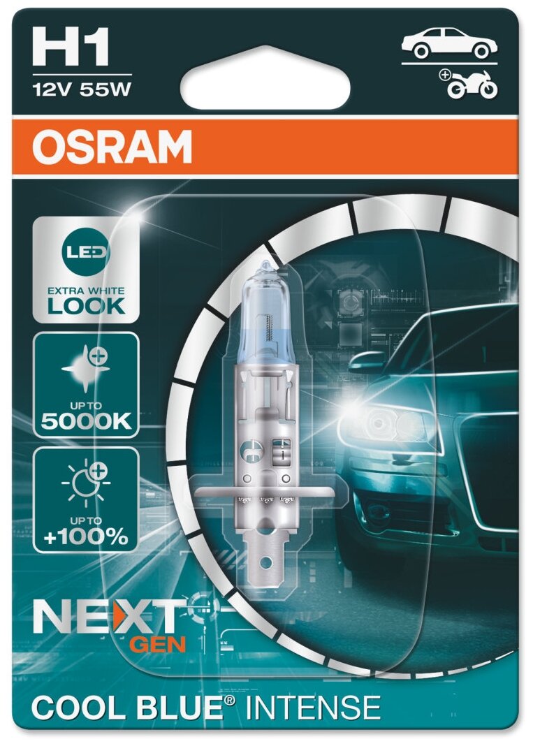 Лампа H1 12V 55W P14.5s 4200K COOL BLUE INTENSE (OSRAM) - фото №2