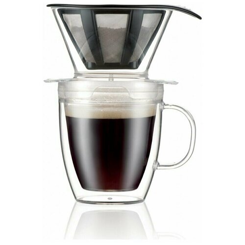фото Набор для кофе bodum: термобокал с двойными стенками и фильтр pour over 2 в 1, 0,35л, k11872-10