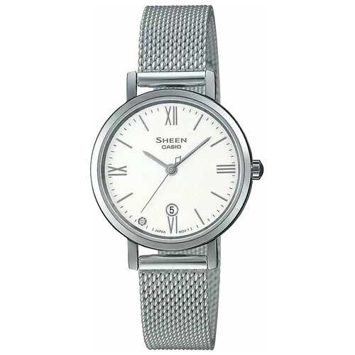 фото Женские наручные часы sheen classic she-4540m-7audf casio из нержавеющей стали сапфировое стекло водонепроницаемые японские