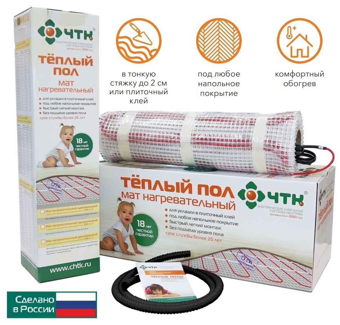 Теплый пол ЧТК. Мат нагревательный МНД 15,0 кв. м. 2400 Вт.