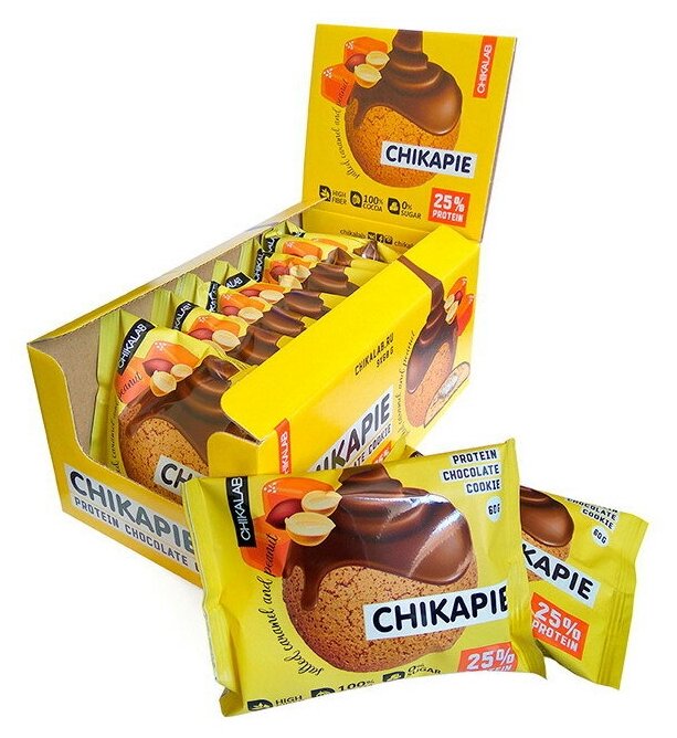 Bombbar, CHIKALAB Протеиновое печенье Chikapie с начинкой, упаковка 9шт по 60г (арахис)