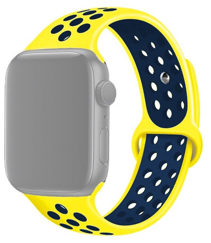 Ремешок для Apple Watch 1-6/SE 42/44 мм силиконовый InnoZone Vent - Желтый/Темно-синий (APWTSIH42-38)