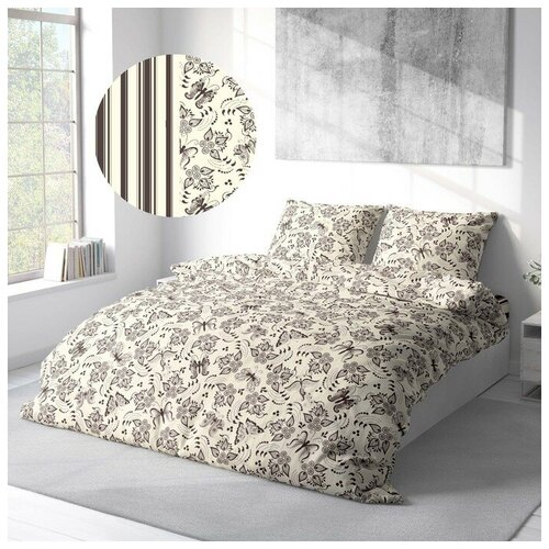 Русский дом Постельное бельё 1.5сп Русский дом «Бабочки бежевый с компаньоном