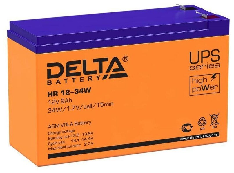 Delta Аккумулятор 12В 9А.ч Delta HR 12-34W