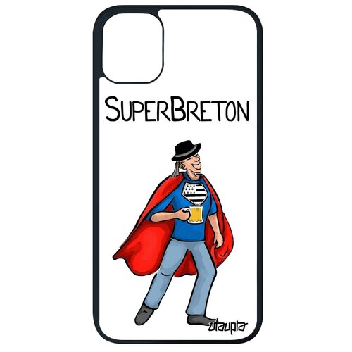 фото Защитный чехол для смартфона // iphone 11 pro max // "супербретонец" веселый супергерой, utaupia, белый