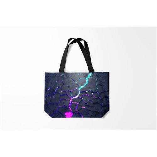 фото Сумка-шоппер / 46х35 см / популярные иллюстрации / текстуры неоновый разлом 3д burnettie