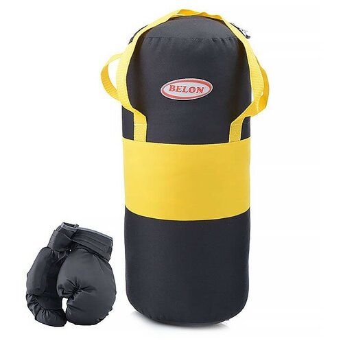фото Набор для бокса: груша 50 см х ø20 см. с перчатками. цвет черный+желтый, ткань "оксфорд" belon